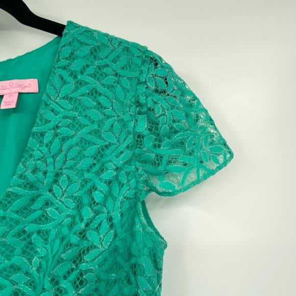 Lilly Pulitzer Women's Green Metallic Jungle Lace Mini Erica Dress Size Medium - Picture 7 of 10